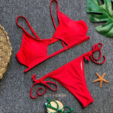 Red Black Swimsuit Bikini Swimwear European and American Swimwear Solid Color New New Bikini