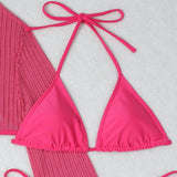 Mesh Sheer Long Sleeve Cover-Up Micro Bikini Female Swimsuit Women Swimwear Three-pieces Bikini Set Bathing Suit Swim Beach Wear