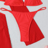 Mesh Sheer Long Sleeve Cover-Up Micro Bikini Female Swimsuit Women Swimwear Three-pieces Bikini Set Bathing Suit Swim Beach Wear