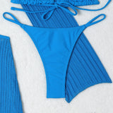 Mesh Sheer Long Sleeve Cover-Up Micro Bikini Female Swimsuit Women Swimwear Three-pieces Bikini Set Bathing Suit Swim Beach Wear