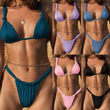 Solid Color Women's Seperated Swimwear Lace-up Bikini