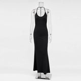 Tossy Women Halter Backless Bodycon Maxi Dress Open Back Spaghetti Strap Gold Ring Evening Party Gown Summer Beach Long Dress