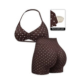 2PCS Seamless Dot Print Sports Bra Yoga Set VHigh Waist Biker Scrunch Shorts Outfit Workout Tracksuit For Women Active Wear XP36