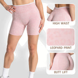 Women's High Waisted Leopard Print Yoga Shorts — Seamless Tummy Control Workout Biker Shorts for Gym, Fitness, and Running