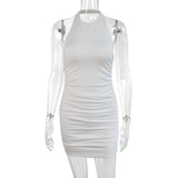 Sexy Halter Backless Bodycon Dress Sleeveless Ruched Slim Mini Dress For Women Party Tight Sundress Clubwear Vestidos Lady D214