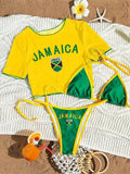 S -XL 13 Color Printed Three-Piece Bikini Set Short Sleeve Bikini Female Swimsuit Women Swimwear Bather Bathing Suit Swim V6854G