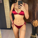 5 Colors Satin High Leg Cut Brazilian Two-Pieces Bikini Set Bikini Female Swimsuit Bathing Suit Women Swimwear Bather Swim V4964
