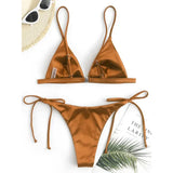 5 Colors Satin High Leg Cut Brazilian Two-Pieces Bikini Set Bikini Female Swimsuit Bathing Suit Women Swimwear Bather Swim V4964