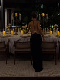 Tossy Women Halter Backless Bodycon Maxi Dress Open Back Spaghetti Strap Gold Ring Evening Party Gown Summer Beach Long Dress