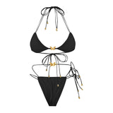 Metal Butterfly Halter High Cut Leg Bikini Women Swimwear Two-Pieces Bikini Set Female Swimsuit Bather Bathing Suit Swim V6460