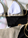Halter Rings Fishnet Bikinis 2025 Brazilian Bikini Female Swimsuit Women Swimwear Two-pieces Bikini Set Bather Bathing Suit Swim