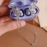 Creative Butterfly Earphone Clips Silver Tassels Headphone Accessories Two Pieces Set Artificial Crystals Earphone Decorations