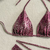 Sexy Printed PU Faux Leather Halter Bikini Female Swimsuit Women Swimwear Two-Pieces Bikini Set Bather Bathing Suit Swim V6579