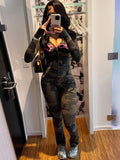 Weird Puss Letter Leopard Print 2 Piece Set Women Casual Zip Hooded Crop Jacke+Leggings Matching Stretch Sporty Street Outfits