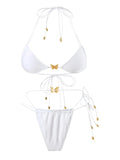 Metal Butterfly Halter High Cut Leg Bikini Women Swimwear Two-Pieces Bikini Set Female Swimsuit Bather Bathing Suit Swim V6460