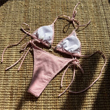 Shells Halter High Cut Strappy Two-Pieces Bikini Set Bikini Female Swimsuit Women Swimwear Padded Bathing Suit Bather Swim V6416