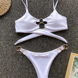 Sexy Metal Rings Leopard Brazilian Bikini Female Swimsuit Women Swimwear Two-piece Bikini set Bather Bathing Suit Swim V1441L