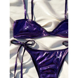 New Sexy PU Faux Leather High Leg Cut Bikini Women Swimwear Female Swimsuit Two-Pieces Bikini Set Bather Bathing Suit Swim V5416