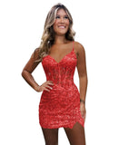 Hdsmfos Lace Applique Sequin Homecoming Dresses for Teens Girls Sweet 16 Short Sparkly Bodycon Prom Cocktail Gown
