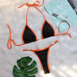 Sexy Halter Pearl Extreme Mini Micro Bikini Female Swimsuit Women Swimwear Two-pieces Bikini set Ribbed Bather Bathing Suit Swim