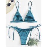5 Colors Satin High Leg Cut Brazilian Two-Pieces Bikini Set Bikini Female Swimsuit Bathing Suit Women Swimwear Bather Swim V4964