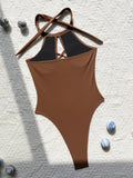 High Neck Lace Up High Leg Cut Women Swimwear One Piece Swimsuit Female Backless Monokini Hollow Out Bathing Suit Swim Bodysuit