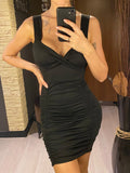 Sexy V Neck Mini Dress Sleeveless Ruched Bodycon Dress Women Elegant Summer Dress Party Tight Dress Clubwear Vestidos Lady D247