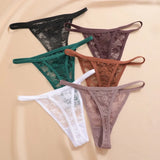 4Pcs/Set Sexy Lace Floral G-Strings Underwear For Women Solid Color Perspective Breathable Panties Female Low Rise Elastic Thong