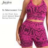 Snake Print Yoga Set Seamless High Waist Hip Lifting Elastic Breathable Quick Dry Anti Chafing Fitness Casual Sports 2Pcs Outfit