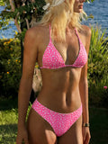 Fashion Sexy Leopard Print Bikini Set for Women, Tie Side String Two Piece Swimsuit, Push Up Beach Bathing Suit, Summer