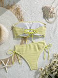 XS - XL Bandeau Wrinkled High Cut Bikini Women Swimwear Female Swimsuit Two-pieces Bikini Set Shells Bather Bathing Suit Swim