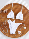 ZRTAK Sexy 3D Floral Bikini Set Lace Bordered Triangle Swimwear Women 2026 Bikinis Swimsuit Micro Thong Bandage Bathing Suits
