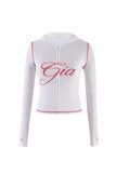 new shoulder letter printed open thread design slim fit hooded zipper short jacket shorts set