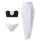Sexy 3D Flowers Bandeau With Skirt Bikini Female Swimsuit Women Swimwear Three-Pieces Bikini Set Bather Bathing Suit Swim V5706