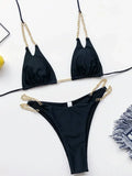 Sexy Halter Metal Chains Brazilian Bikini 2025 Women Swimsuit Female Swimwear Two Pieces Bikini Set Bathing Suit Swim Beach Wear