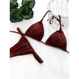 Sexy Wrinkled High Cut Thong Bikini Women Swimwear Female Swimsuit Two-Pieces Bikini Set Bather Bathing Suit Swim Lady V4010C