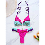 Bather Bathing Suit Swim Splicing Halter High Cut Brazilian Bikini Women Swimwear Female Swimsuit Two-Pieces Bikini Set V6067
