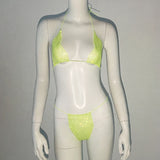 Fishnet Glitter Rhinestone Bikini Set Women Bathing Suit Mesh Sheer Swimwear Beach Bananas Sexy Thong Biquini Rave Party Outfits