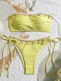 XS - XL Bandeau Wrinkled High Cut Bikini Women Swimwear Female Swimsuit Two-pieces Bikini Set Shells Bather Bathing Suit Swim