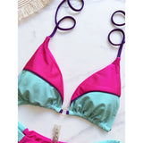 Bather Bathing Suit Swim Splicing Halter High Cut Brazilian Bikini Women Swimwear Female Swimsuit Two-Pieces Bikini Set V6067