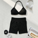 2PCS Seamless Dot Print Sports Bra Yoga Set VHigh Waist Biker Scrunch Shorts Outfit Workout Tracksuit For Women Active Wear XP36
