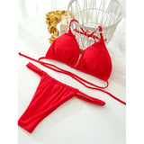 Sexy Wrinkled High Cut Thong Bikini Women Swimwear Female Swimsuit Two-Pieces Bikini Set Bather Bathing Suit Swim Lady V4010C