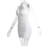 2 Colors Sexy Pleated Halter Evening Party Dress Summer Short Cut Out Dresses For Women Tight Club Mini Dress Clubwear D110