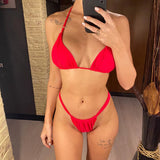 Sexy Wrinkled High Cut Thong Bikini Women Swimwear Female Swimsuit Two-Pieces Bikini Set Bather Bathing Suit Swim Lady V4010C
