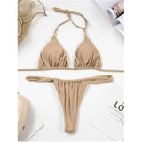 Sexy Wrinkled High Cut Thong Bikini Women Swimwear Female Swimsuit Two-Pieces Bikini Set Bather Bathing Suit Swim Lady V4010C