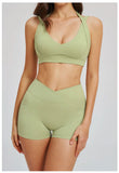 2PCS Yoga Shorts Set Women Tracksuits Gym Clothes Fitness Sports Suit Female Shockproof Bra High Waist Shorts Set Sportswear