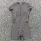 Triangle Butt Backless Short Sleeve Zipper Woman Pad Yoga Set One-Piece Jumpsuit Shorts Push Up Gym Active Wear Clothes XP129