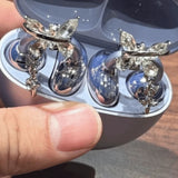 Creative Butterfly Earphone Clips Silver Tassels Headphone Accessories Two Pieces Set Artificial Crystals Earphone Decorations