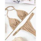 Sexy Wrinkled High Cut Thong Bikini Women Swimwear Female Swimsuit Two-Pieces Bikini Set Bather Bathing Suit Swim Lady V4010C