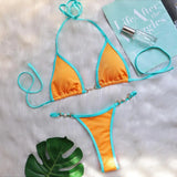 Sexy Halter Pearl Extreme Mini Micro Bikini Female Swimsuit Women Swimwear Two-pieces Bikini set Ribbed Bather Bathing Suit Swim